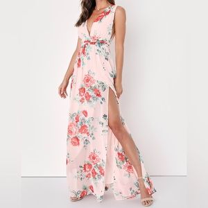 Lulus Garden Meandering Blush Floral Print Maxi Dress